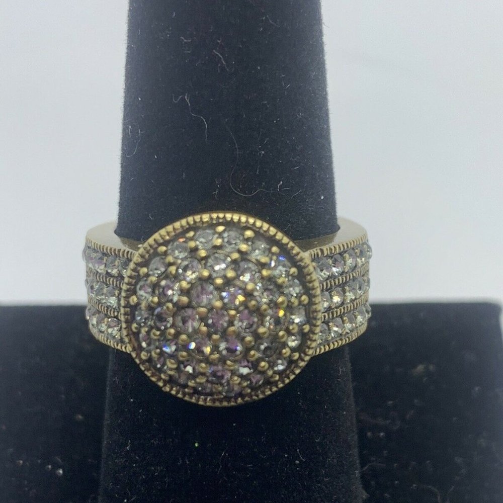 Heidi Daus Gold Tone Pave Crystal Disc Ring Size 8